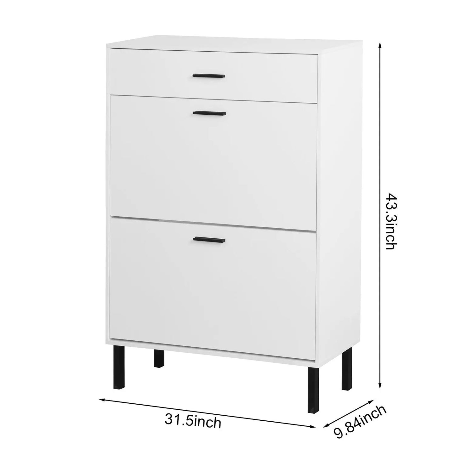 Independent Shoe Rack with Drawers and Metal Legs, white finish, 2 drawers on Tampa Home & Garden Store