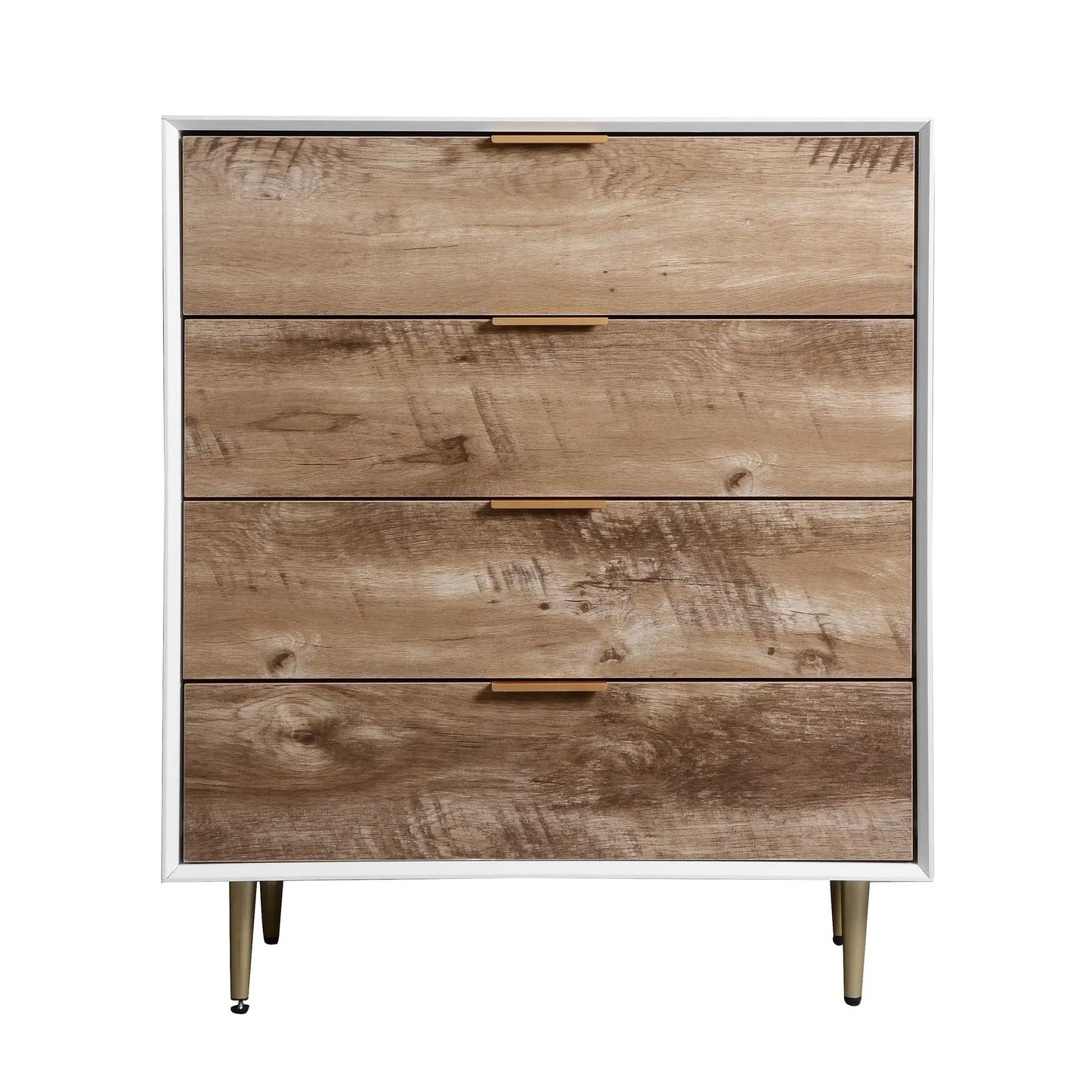Cómoda alta de madera con 4 cajones, cajonera con 4 patas de metal, dispositivo antivuelco para dormitorio, sala de estar