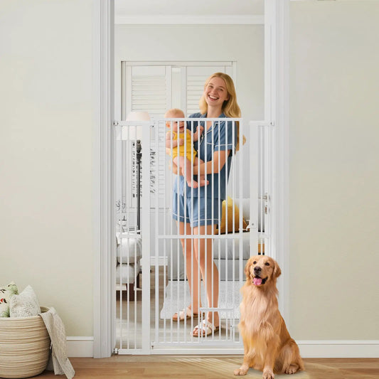 59-Inch Extra Tall Pet Gate white metal with wide opening by DirectDeals on Tampa Home & Garden Store