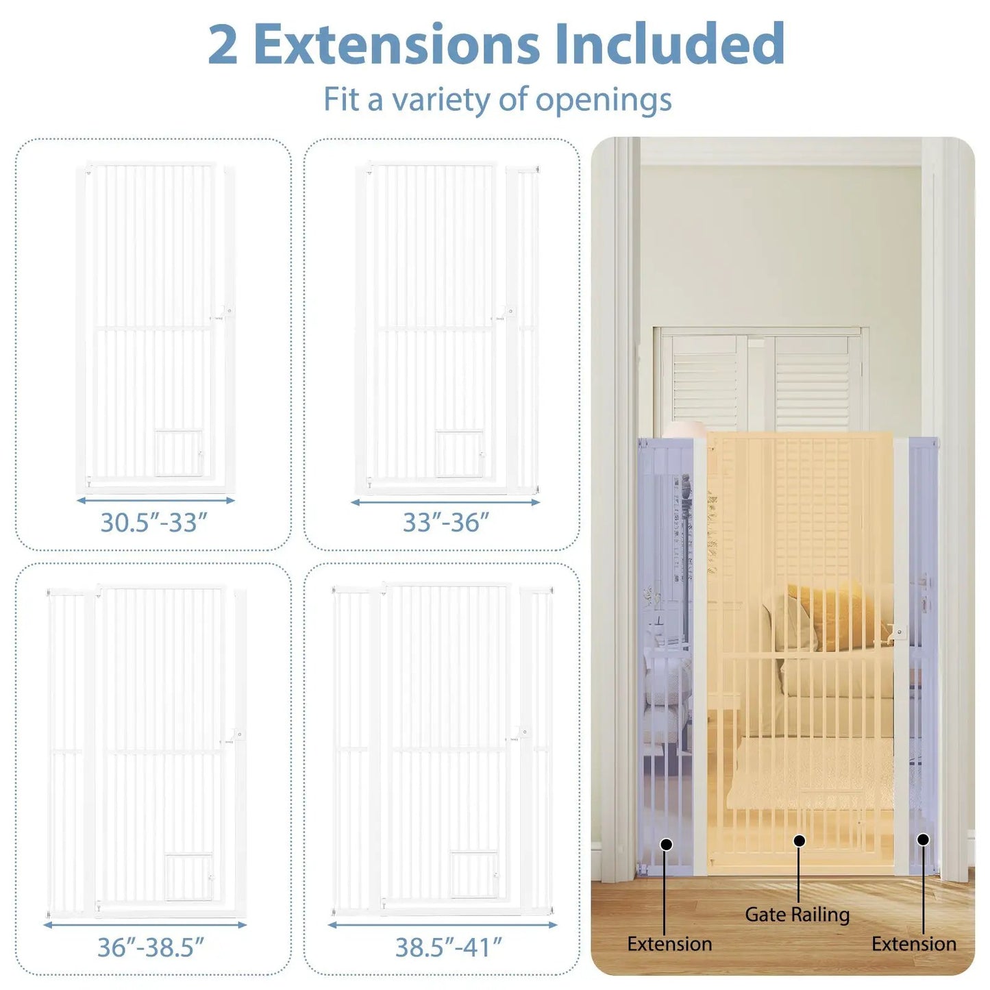 59 Inch Extra Tall Pet Gate DirectDeals white heavy gate with wide opening and extensions on Tampa Home & Garden Store