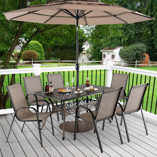 59 Inch Aluminum Patio Dining Table with Umbrella Hole fot 6 Persons-Bronze - Tampa Home & Garden Store