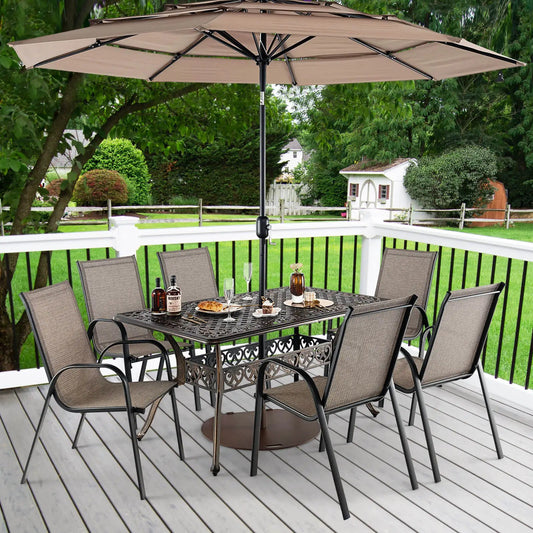59 Inch Aluminum Patio Dining Table with Umbrella Hole fot 6 Persons-Bronze - Tampa Home & Garden Store