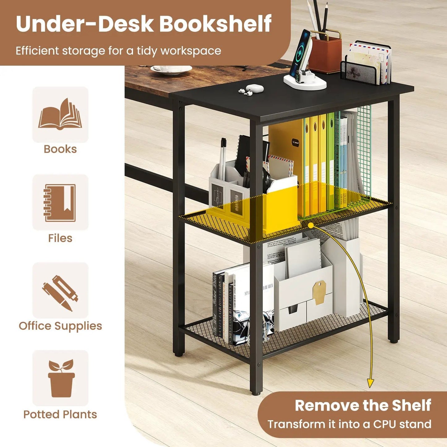 59 Inch computer desk with storage shelves black frame wood-accent top DirectDeals on Tampa Home & Garden Store