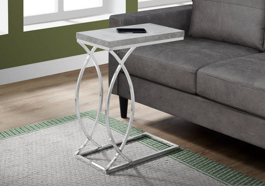 Accent Table, C-shaped with concrete gray top and chrome curved legs on Tampa Home & Garden Store