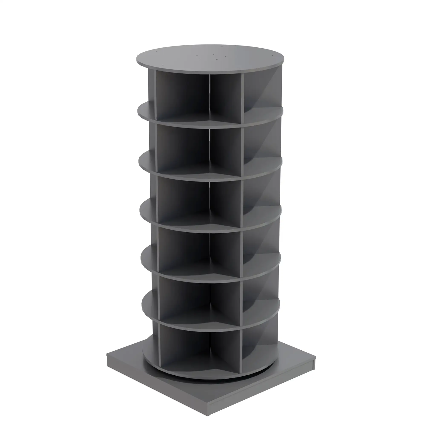 Grey 360 Rotating Shoe Cabinet 6 Layers with circular shelves and vertical dividers on Tampa Home & Garden Store