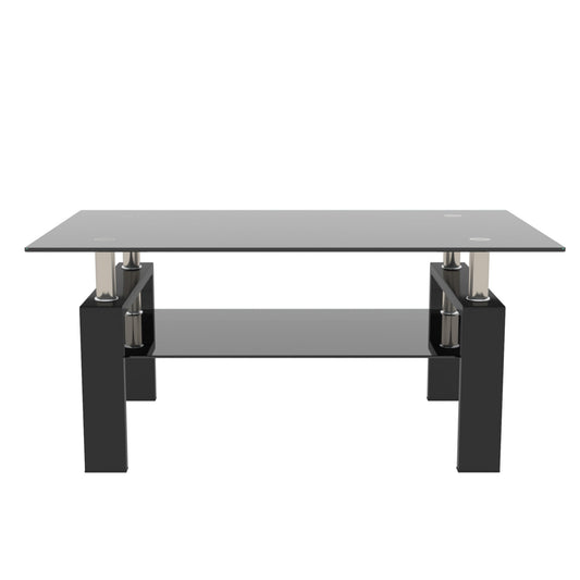 Rectangle Black Glass Coffee Table Clear Coffee Table Modern Side Center Tables for Living Room Living Room Furniture