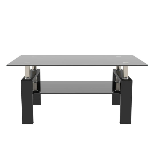 Rectangular black glass coffee table with chrome legs modern design on Tampa Home & Garden Store