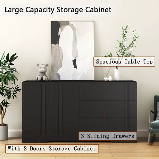Modern black buffet cabinet with 2 doors and 3 sliding drawers on Tampa Home & Garden Store