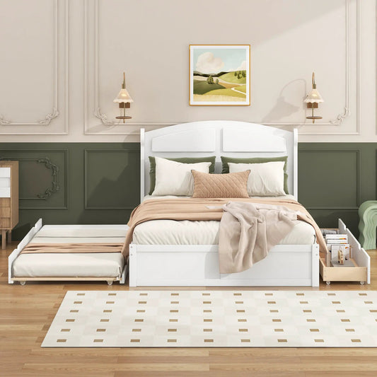 Wood Queen Platform Bed with Trundle and Drawers white finish modern bedroom focal point on Tampa Home & Garden Store