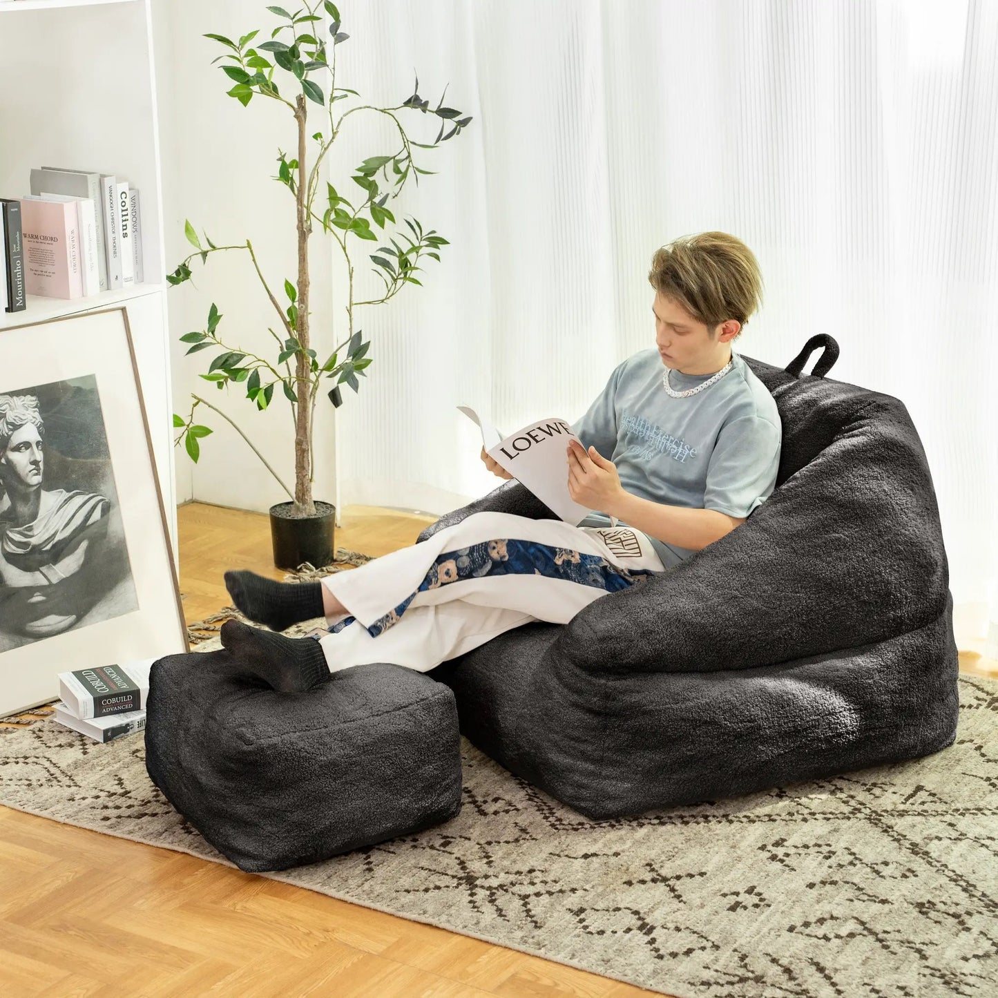 Bean bag chair by VIP Digital Presence with memory foam, black; two loungers for seating on Tampa Home & Garden Store