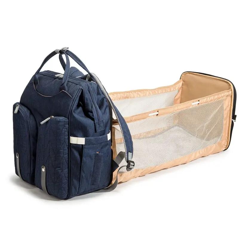 Bolsa de pañales cambiador de bebé, mochila de pañales portátil de gran capacidad con cuna plegable, correas para cochecito y cambiador para viajes y exteriores 28GD