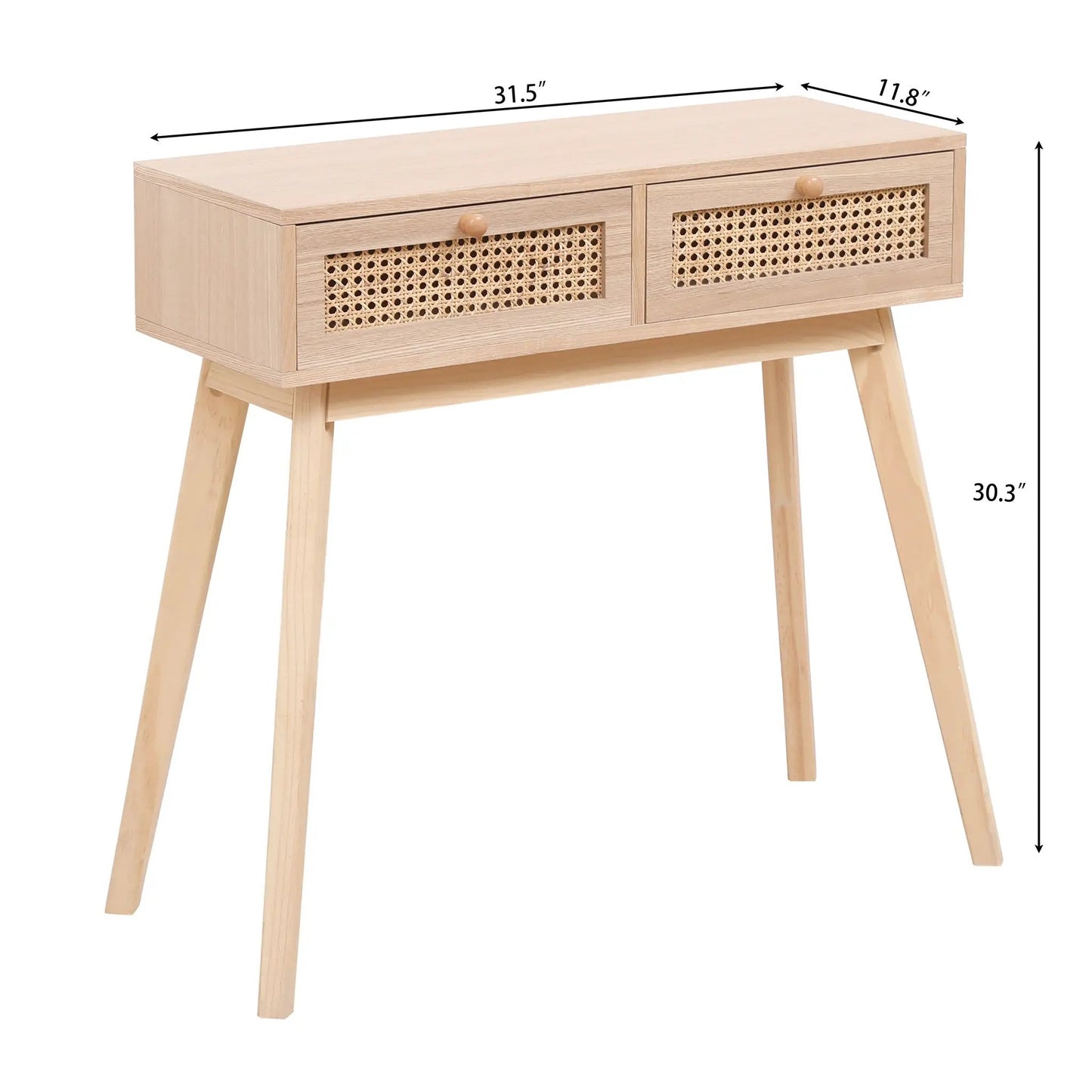 Mesa auxiliar con dos cajones de ratán auténtico, las patas de madera maciza se pueden usar en el comedor, la sala de estar o el dormitorio.