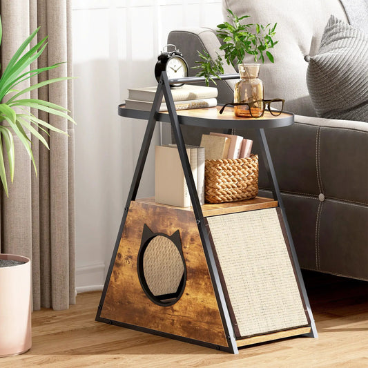 Cat House and End Table Black Vintage Wood Condo with woven beige panels on Tampa Home & Garden Store