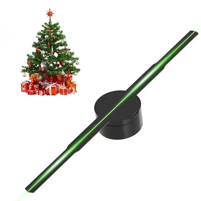3D hologram fan projector with wifi remote, black base and green LED bar, 1 tree with gifts on Tampa Home & Garden Store