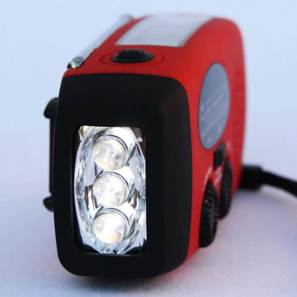 Red portable emergency hand crank charger with 3-LED flashlight, compact survival tool on Tampa Home & Garden Store