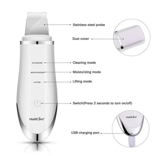 Ultrasonic peeling machine white HailiCare for blackhead removal skin care extractor with USB on Tampa Home & Garden Store