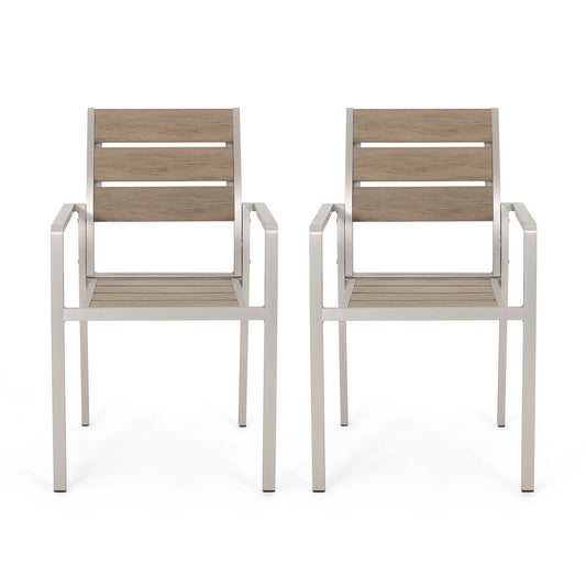 Outdoor aluminum dining chairs with faux wood seats, pair, VIP Digital Presence on Tampa Home & Garden Store