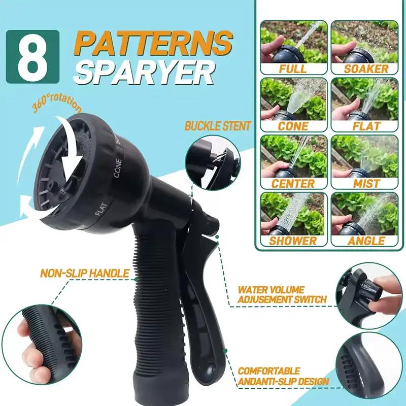 Black 100 ft expandable garden hose with 8-pattern spray nozzle and non-slip handle on Tampa Home & Garden Store