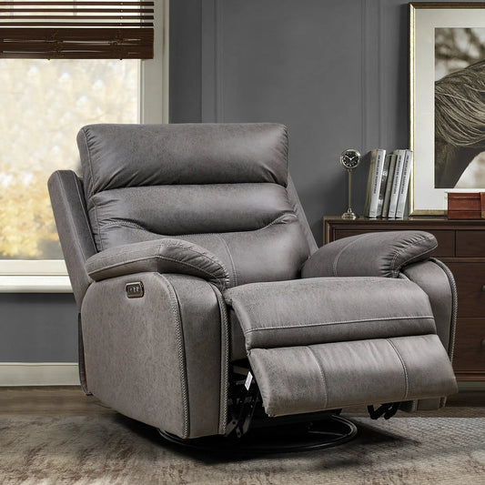 Liyasi Dual OKIN motor rocking swivel recliner in gray leather with power control on Tampa Home & Garden Store