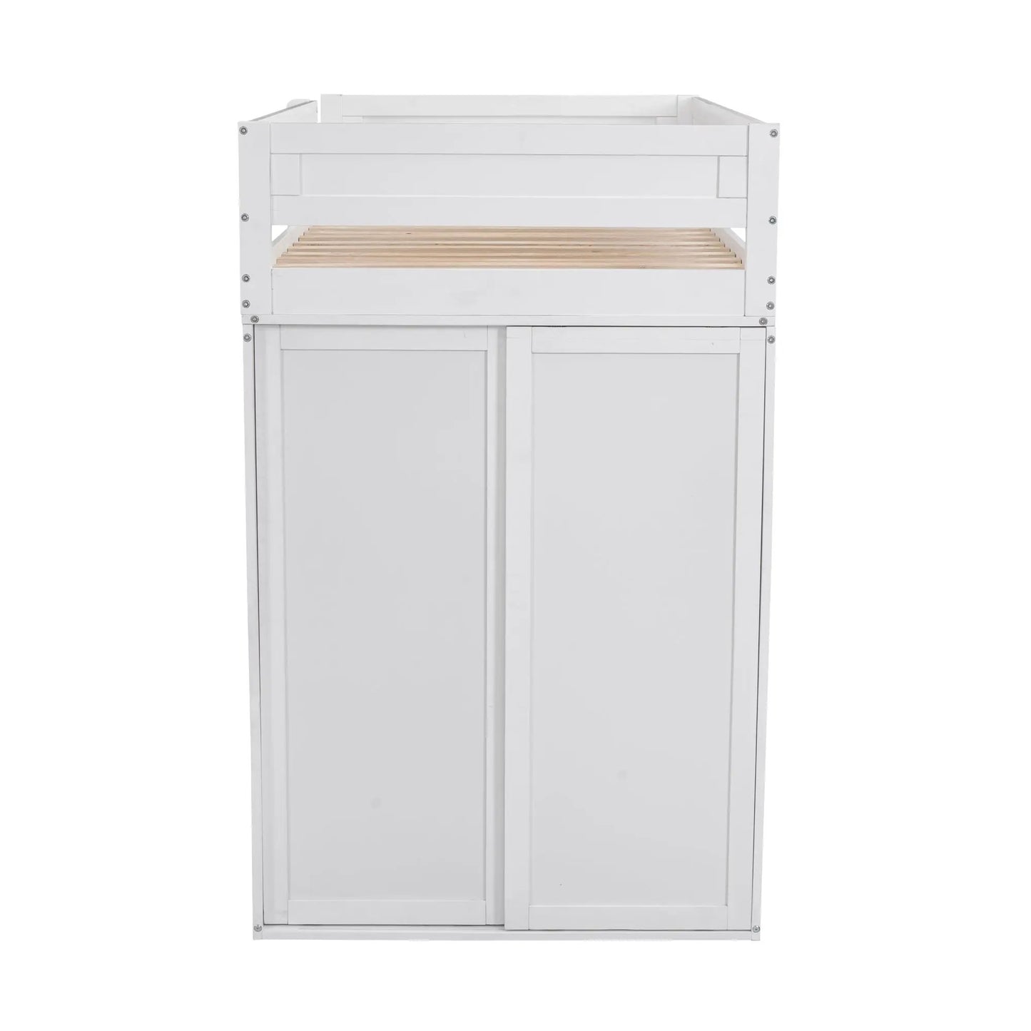 White wood twin loft bed with wardrobes and desk, slatted base visible on Tampa Home & Garden Store