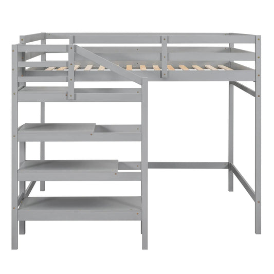 Full size gray loft bed with storage staircase and under-bed drawers, metal frame on Tampa Home & Garden Store