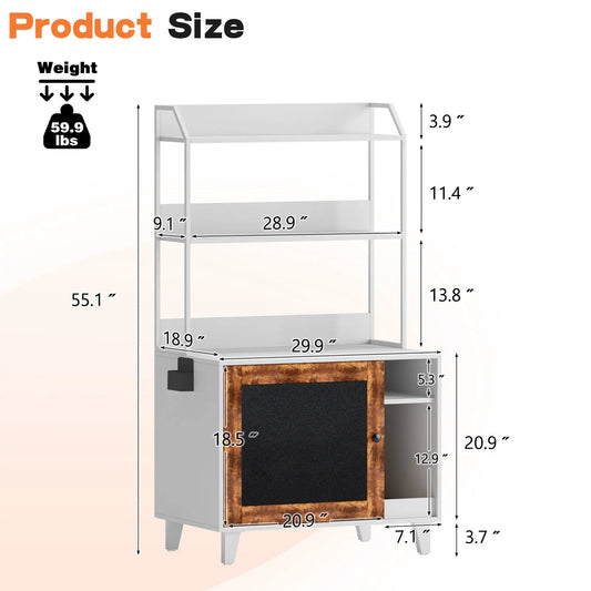 Graffiti Litter Box Enclosure with 2 racks and door, gray metal frame and wood-panel door on Tampa Home & Garden Store