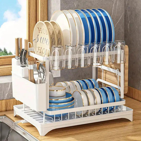 Kitchen dish rack and utensil storage rack, white with two-tier plate racks and glass holder on Tampa Home & Garden Store