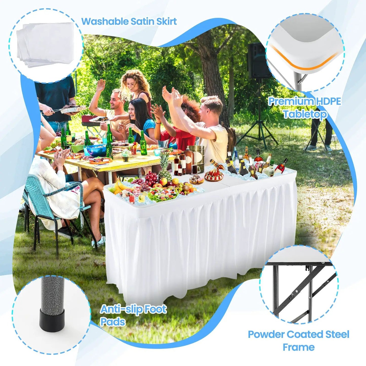 Folding Ice Cooler Table with Double Sinks white powder-coated steel frame DirectDeals on Tampa Home & Garden Store