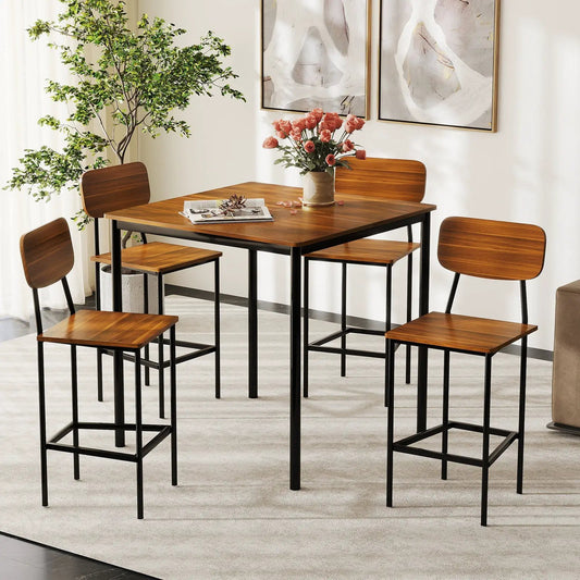 Industrial counter-height dining set with teak top and black metal legs; includes 4 stools on Tampa Home & Garden Store