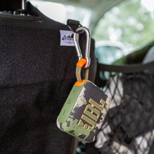 RiPouch Seatback Organizer black fabric with carabiner clip by Flatirons Overland on Tampa Home & Garden Store