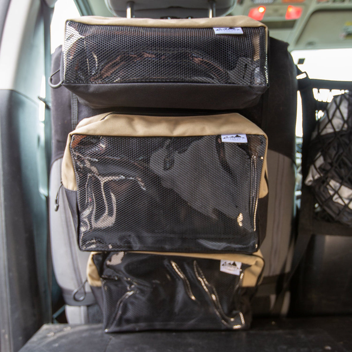RiPouch Seatback Organizer set of 3 by Flatirons Overland; tan mesh pockets on Tampa Home & Garden Store