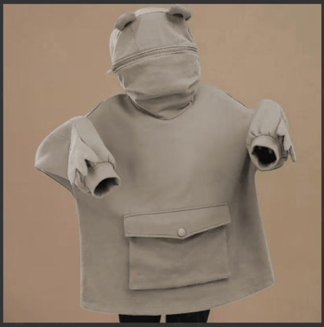 Stevvex women's frog hoodie pullover in light grey with hood ears and front pocket on Tampa Home & Garden Store