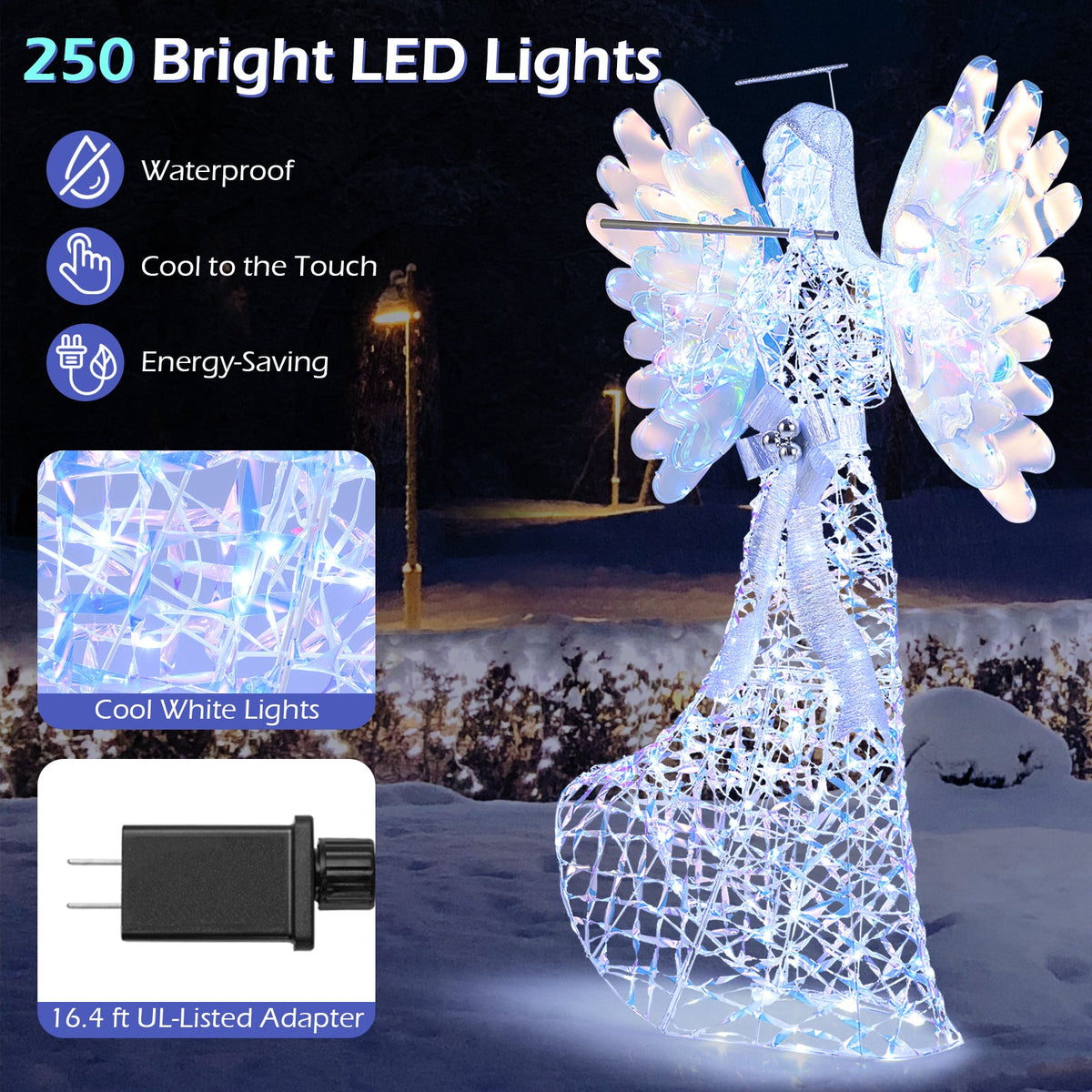 5.2ft lighted angel Christmas decoration with 3D glitter halo and flute, cool white LED lights, UL adapter DirectDeals on Tampa Home & Garden Store