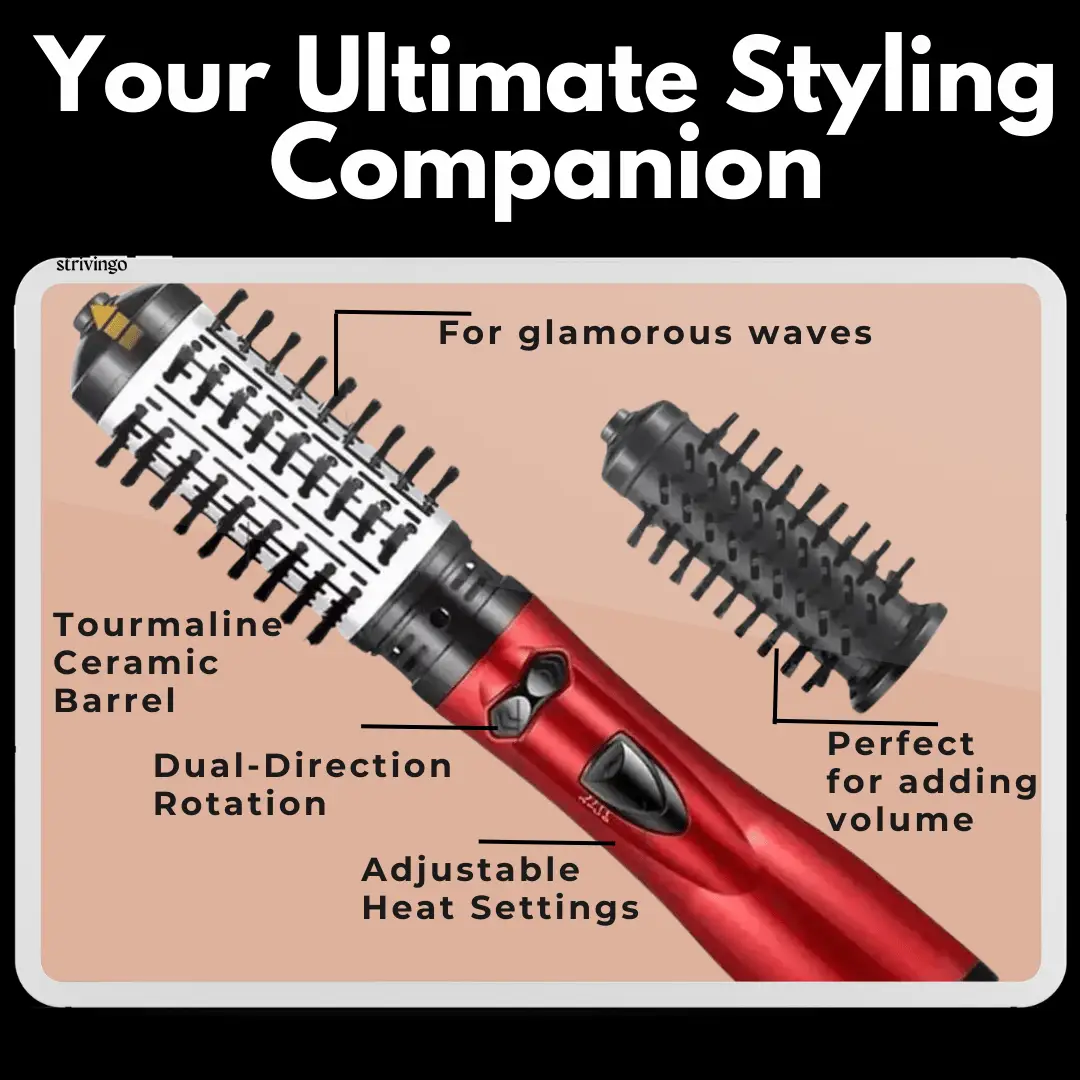 Ionic rotating hot air brush with tourmaline ceramic barrel and 2 brush heads for volume on Tampa Home & Garden Store