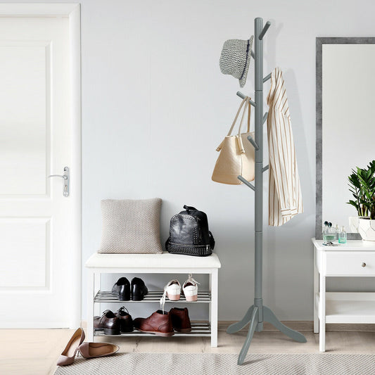 Adjustable Wooden Tree Coat Rack with 8 Hooks-Gray - Tampa Home & Garden Store
