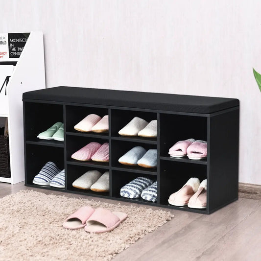 10-Cube Organizer Shoe Storage Bench with Cushion for Entryway - Tampa Home & Garden Store