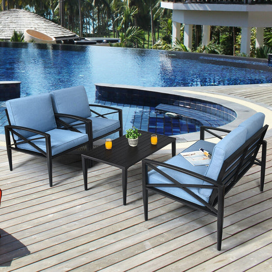 4 Pieces Patio Furniture Set Aluminum Frame Cushioned Sofa - Tampa Home & Garden Store