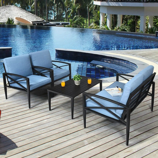 4 Pieces Patio Furniture Set Aluminum Frame Cushioned Sofa - Tampa Home & Garden Store