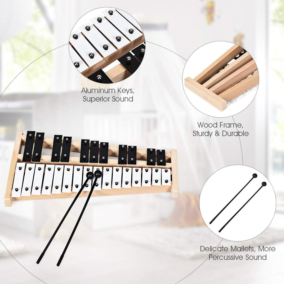 DirectDeals 27-Note Glockenspiel Xylophone with 2 mallets, aluminum keys & wood frame on Tampa Home & Garden Store