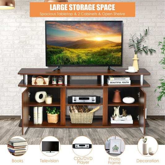 63 Inch TV Entertainment Console Center with 2 Cabinets-Walnut - Tampa Home & Garden Store
