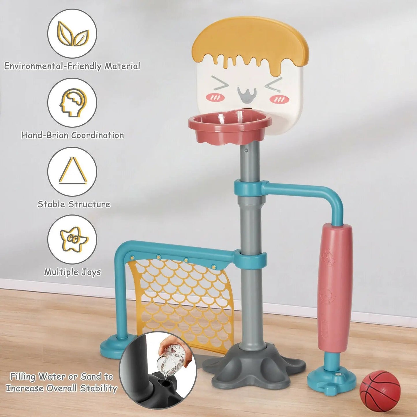 3-in-1 Height Adjustable Basketball Stand Set with Soccer and Roller - Tampa Home & Garden Store