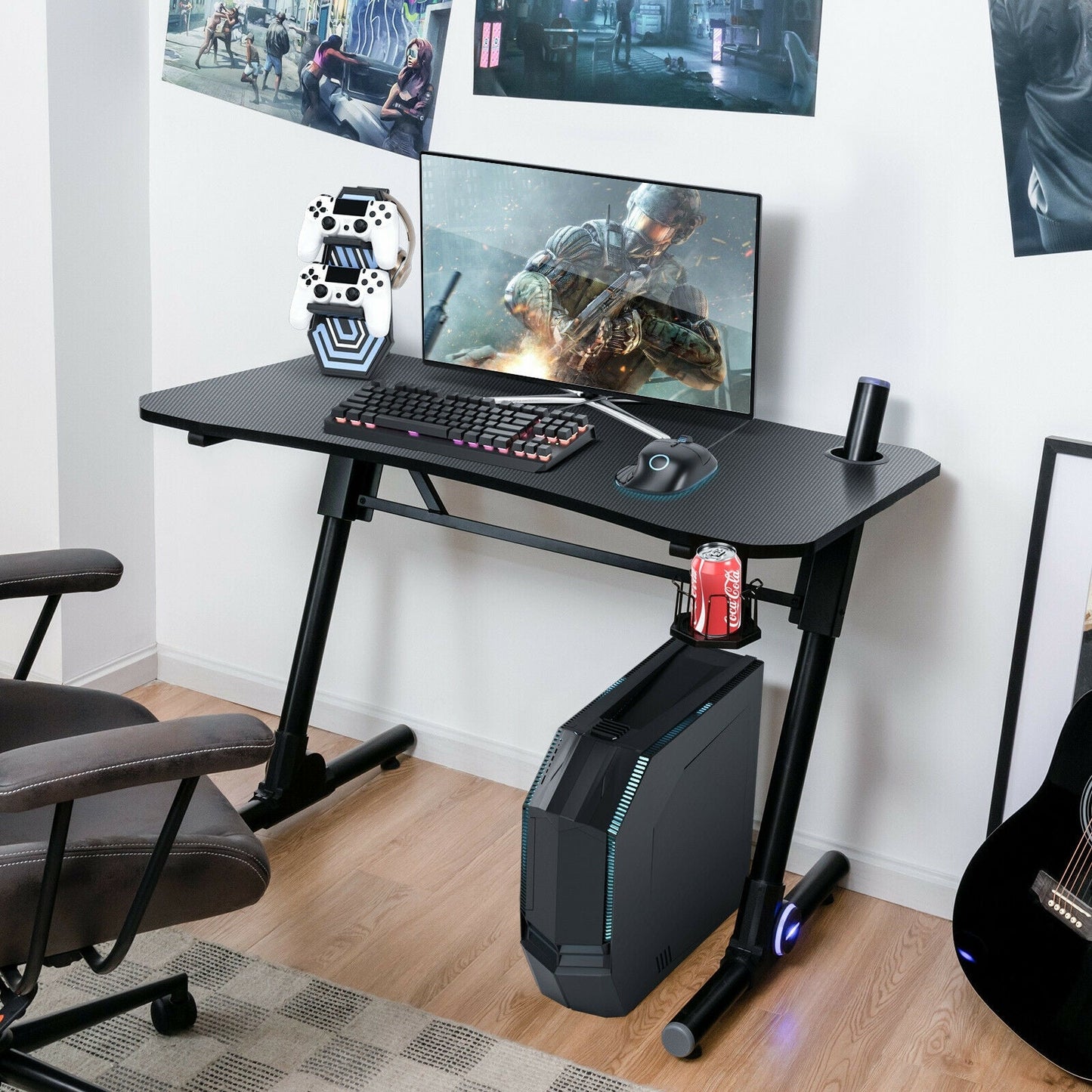 43.5-inch height adjustable gaming desk with LEDs, black textured top, DirectDeals desk setup on Tampa Home & Garden Store
