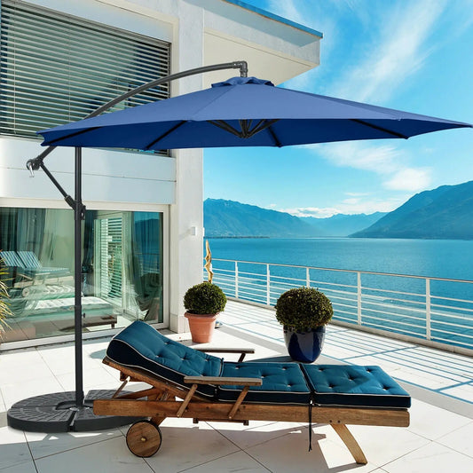 10 Feet Offset Umbrella with 8 Ribs Cantilever and Cross Base-Blue - Tampa Home & Garden Store