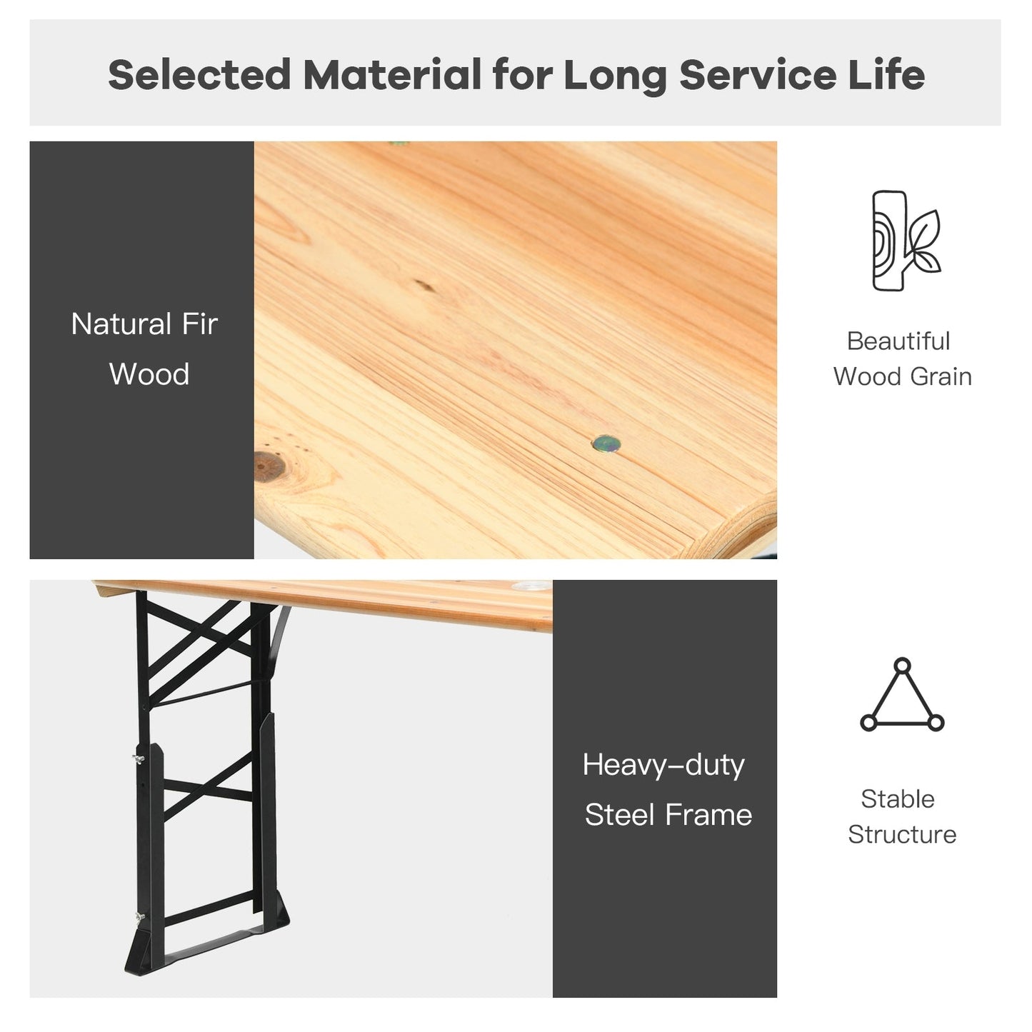 Mesa de picnic plegable de madera para exteriores de 66.5 pulgadas con altura ajustable