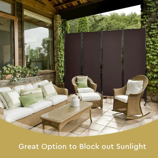 4-panel room divider with black steel frame and brown fabric for patio DirectDeals on Tampa Home & Garden Store