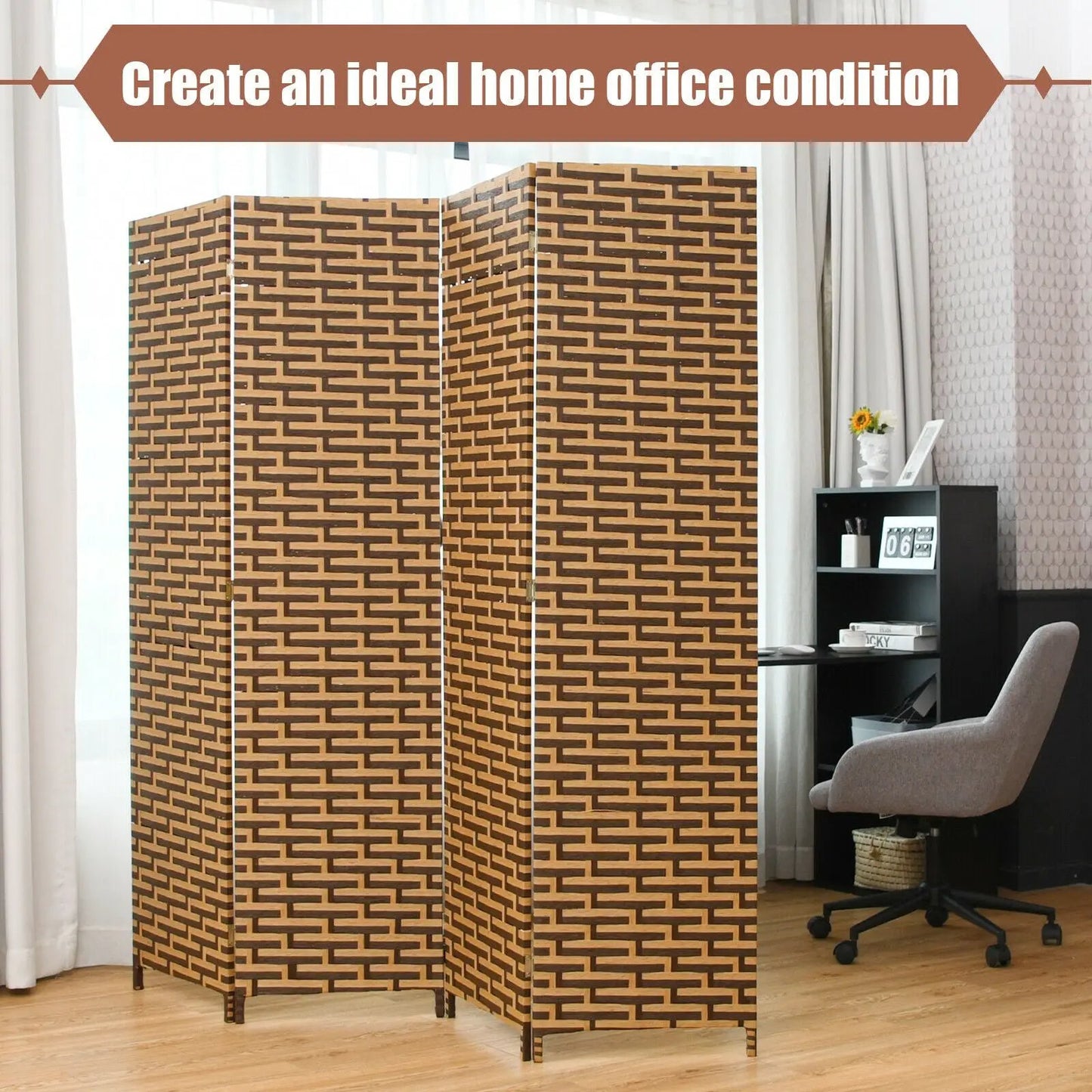 4 Panel Folding Privacy Partition Room Divider with Rustproof Hinge-Yellow - Tampa Home & Garden Store