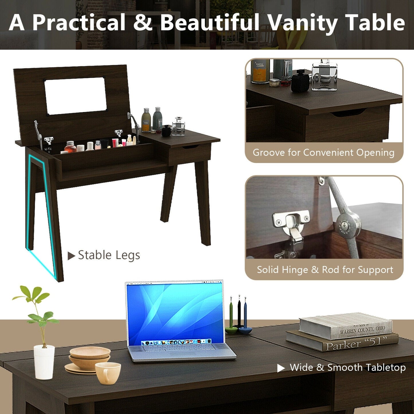 Dressing Table with Flip Mirror and Storage Drawer