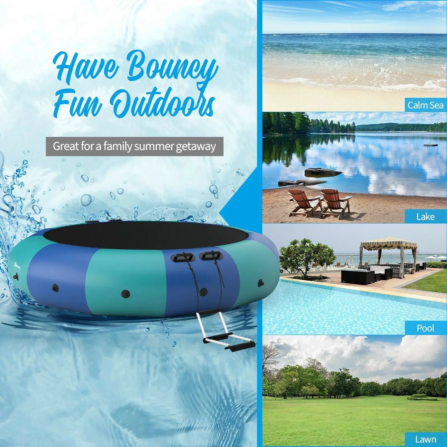 15 Feet Inflatable Splash Padded Water Bouncer Trampoline-Blue - Tampa Home & Garden Store