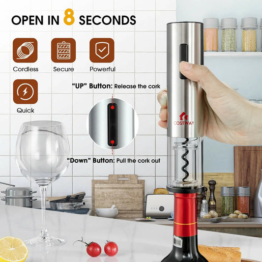 Six-in-One Electric wine opener set with stainless steel body and red base Costway on Tampa Home & Garden Store