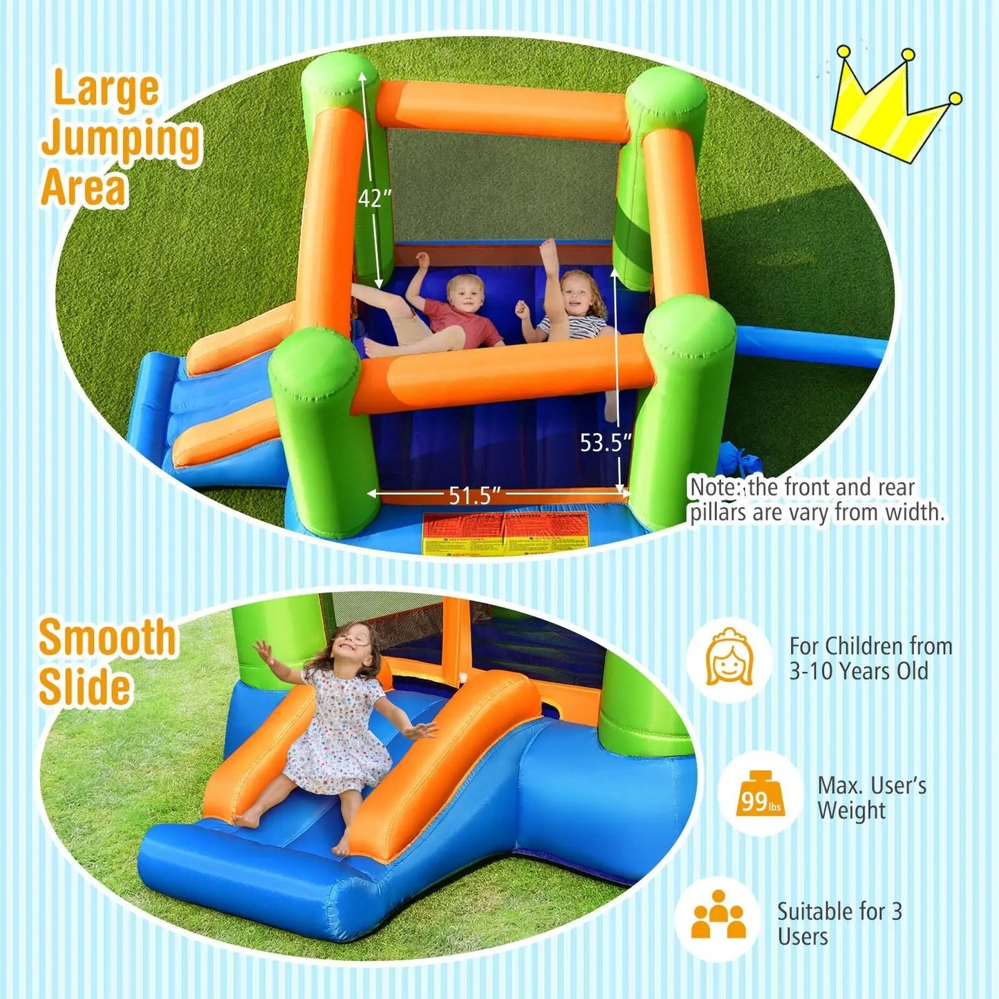 Kids Inflatable Bounce House Without Blower in orange, blue and green by DirectDeals on Tampa Home & Garden Store
